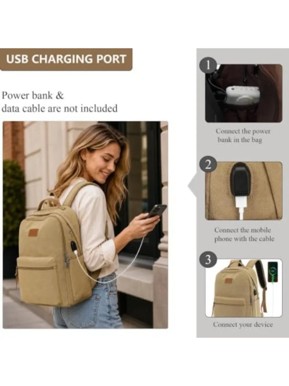 Waterproof Canvas Laptop Backpack, 15.6